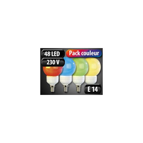 4 Ampoules 48 LED E14 (orange/rouge/vert/bleu)