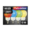 4 Ampoules 48 LED E14 (orange/rouge/vert/bleu)