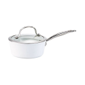 Casserole aluminium avec revêtement en céramique + couvercle en verre transparent - 16 cm - Blanc