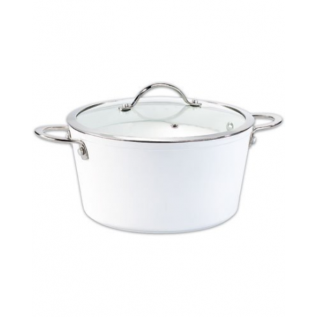 Casserole aluminium avec revêtement en céramique + couvercle en verre transparent - 20 cm - Blanc