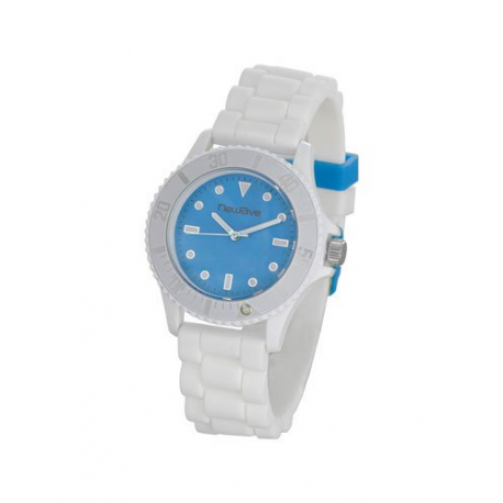 Montre stylé avec bracelet en silicone souple et très confortable - Blanc turquoise