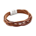 Bracelet en cuir véritable à lanières entrelacées - Marron