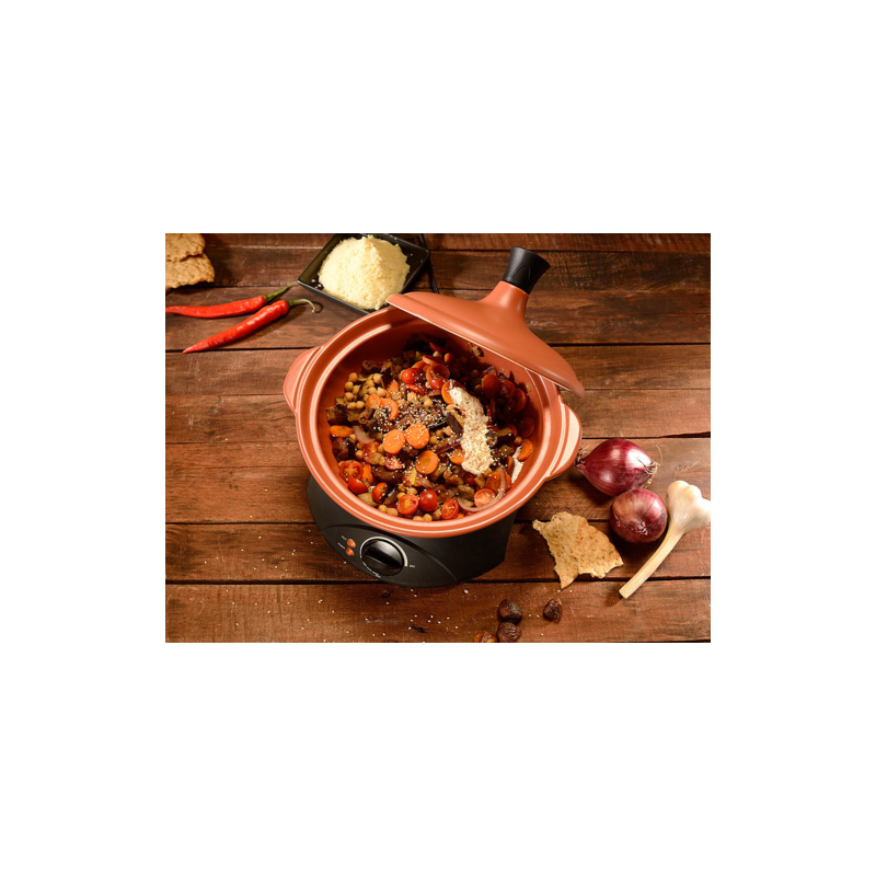 Tajine électrique avec pot en terre cuite - 4 à 6 personnes - rouge & noir  - Brico Privé