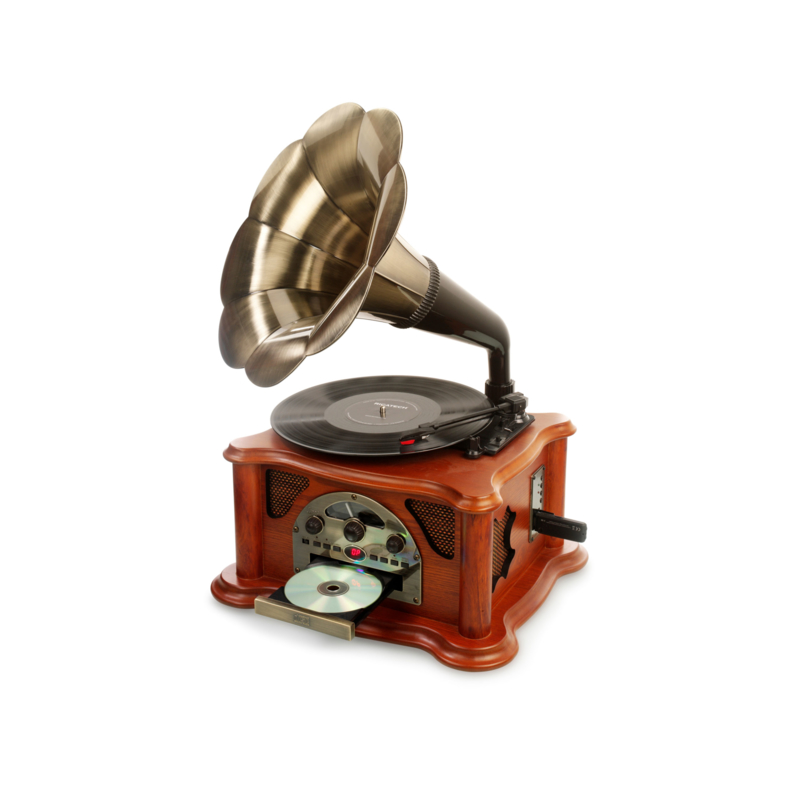 Tourne-disque vintage, gramophone antique, platine, platine vinyle antique  rare, Gramophone avec entonnoir intégré, vieux tourne-disque portable -   France