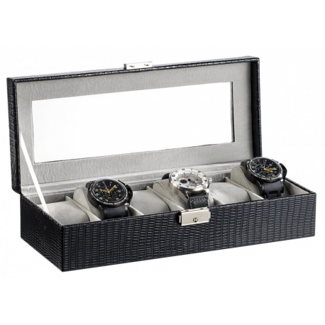 Écrin style croco pour 6 montres, intérieur doux fenêtre